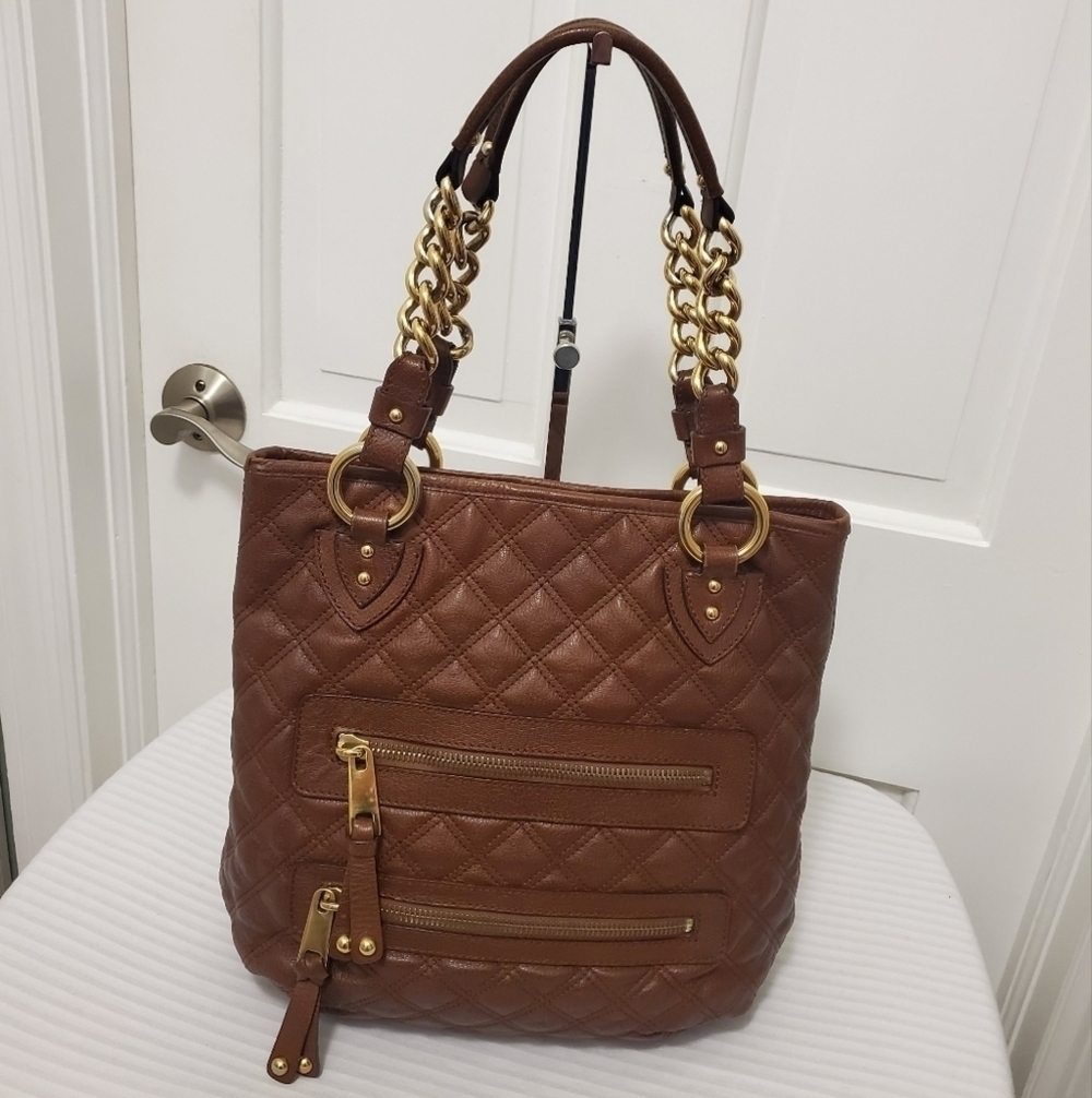 Marc Jacobs Brown Quilted Leather With Goldtone hardware Handbag, Stylish